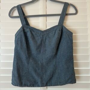 LOFT Top Blue Sleeveless Chambray Fitted Sleeveless Corset Style Blouse Size 2